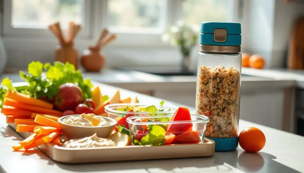 cold lunch options Fresh veggies with hummus, granola, and fruit
