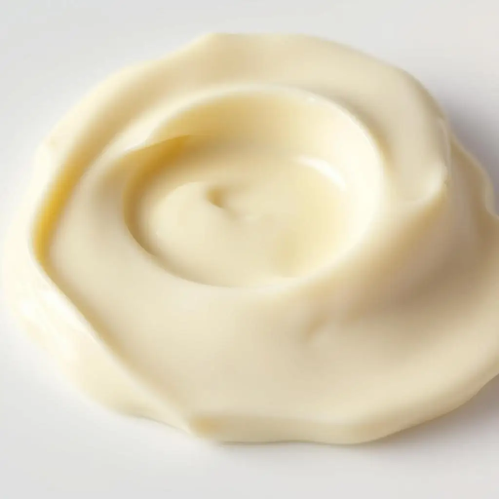 Close-up of a dollop of smooth, creamy off-white frosting.